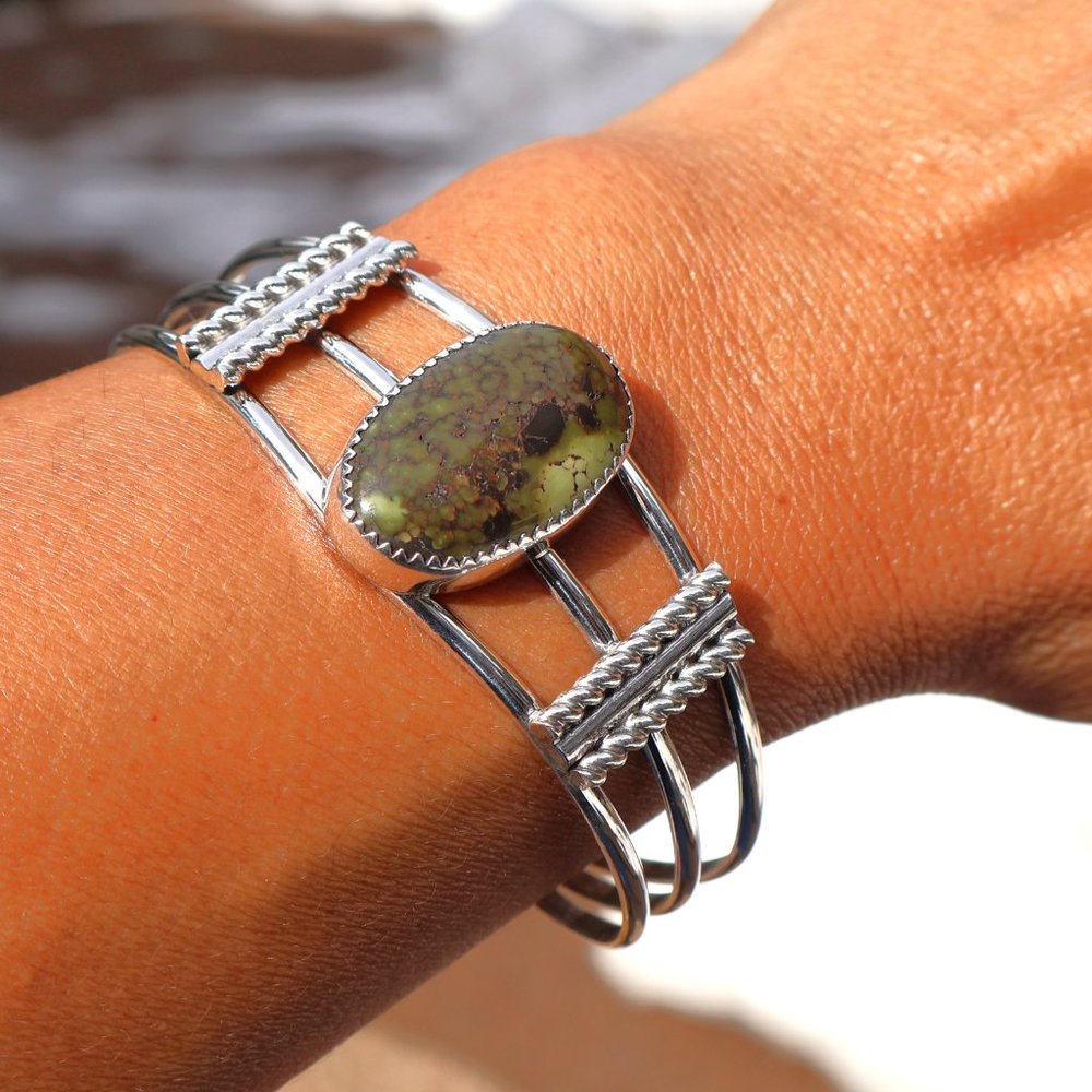 Navajo‎ Turquoise Bracelet Signed Sterling Silver NA Jewelry Women's sz6.75 ***